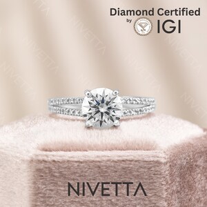 2.72 ct Lab Grown Round Cut Pave 4 Prong Diamond Engagement Ring VVS1 D IGI Certified