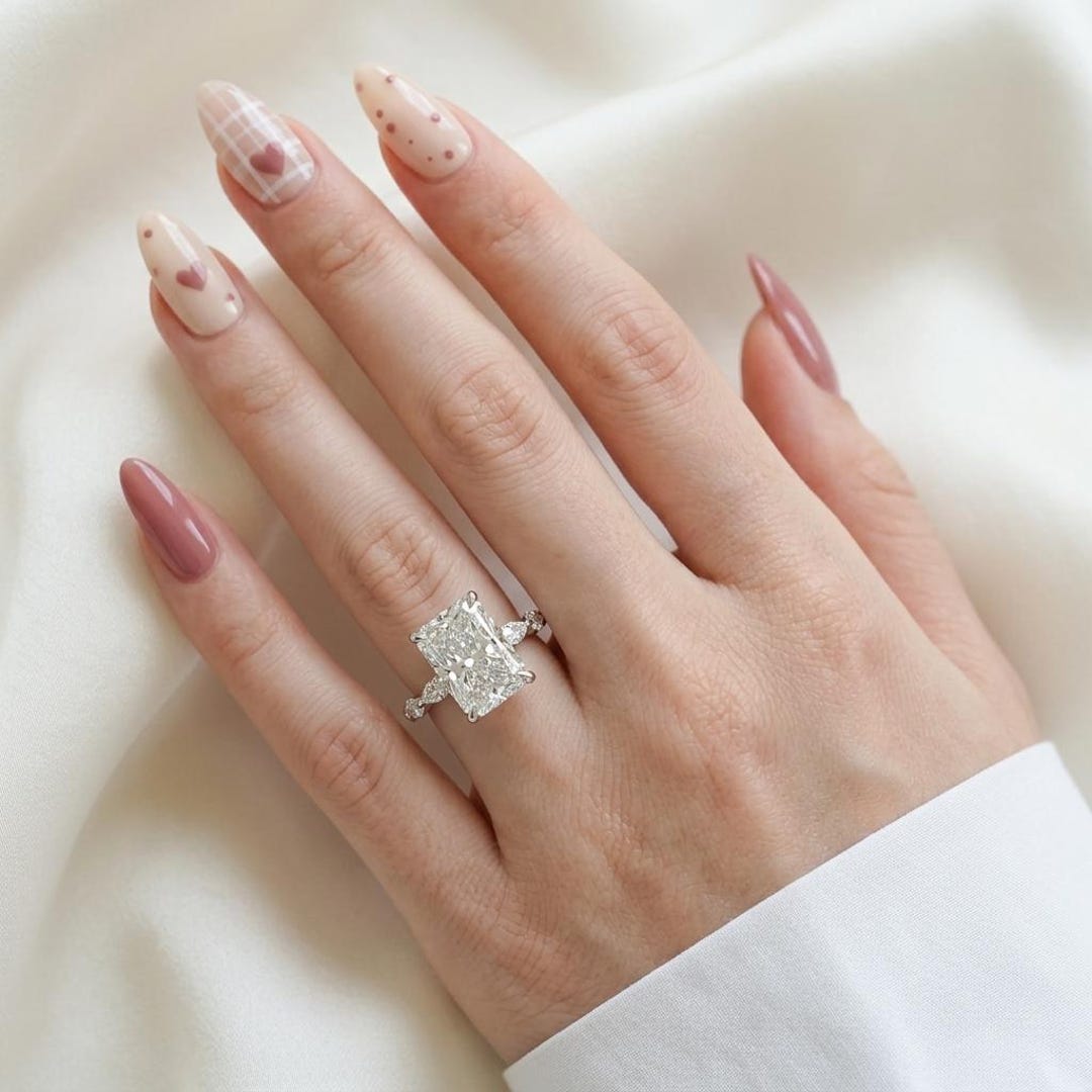 7 Ct Radiant Lab-grown Diamond Engagement Ring, Marquise Accents ...