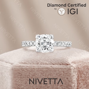 3.33 Ct Lab Grown Diamond Engagement Ring: Pave Setting, IGI Certified