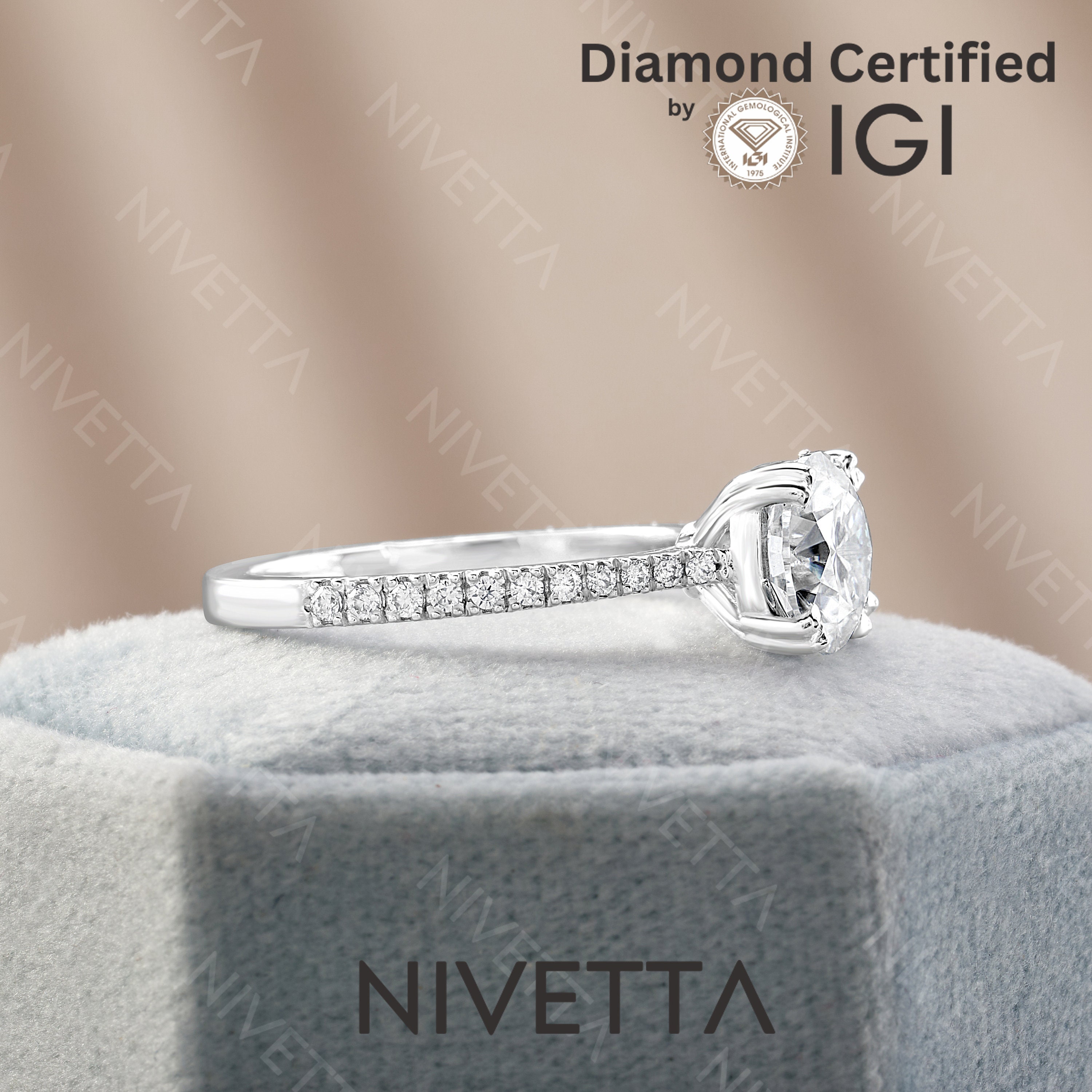 IGI Certified 1.5ct Lab Grown Diamond Engagement Ring: 14k Gold 