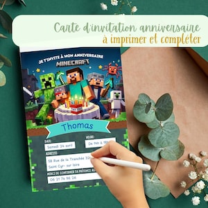 Minecraft invitation card, announcement to download, print and fill out yourself with a pen. Minecraft invitation