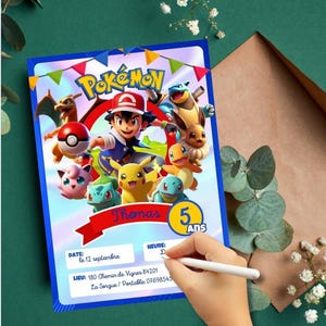 Carte d'invitation Pokemon pour anniversaire enfant, fille ou garcon. Faire part pokemon à télécharger et à remplir par vos soins.