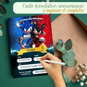 Carte d'invitation Sonic, invitation d'anniversaire enfant à télécharger,carte à imprimer et à remplir par vos soins. Invitation en français