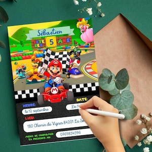 Carte d'Invitation Mario. Invitation à télécharger, imprimer et à remplir à l'aide d'un stylo. Faire part Mario pour anniversaire enfant