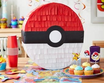 Piñata Pokémon Pokeball - Decorazione per feste di compleanno per bambini. Gioco per feste per bambine e bambini. Regalo per bambini. Piñata fatta a mano.