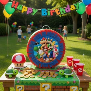 Piñata Mario Bros. - Decorazione per feste di compleanno a tema Mario per bambini - Attività divertente per bambine e bambini - Piñata fatta a mano