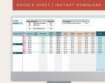 Etsy Pricing Fee and Profit Calculator Google Sheets for Print on Demand Etsy Sellers, Instant download, Printify Printful POD spreadsheet