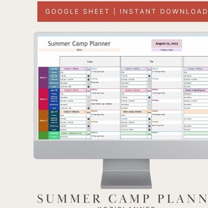 Summer Camp Planner | Googlesheet Planner for busy mom, Interactive calendar, Summer school planner and expense tracker