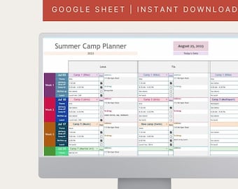 Summer Camp Planner | Googlesheet Planner for busy mom, Interactive calendar, Summer school planner and expense tracker