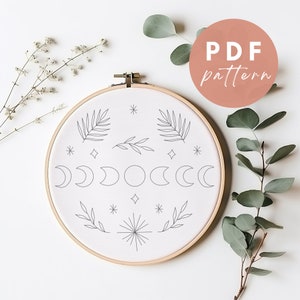Moon Phases - Embroidery PDF Pattern for Beginners - Instant Download Embroidery Design