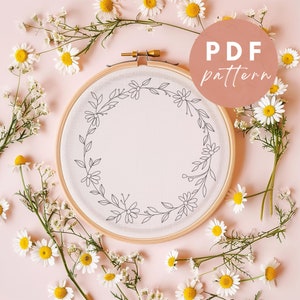 Guirnalda de cadena de margaritas, Patrón PDF de bordado para principiantes, Diseño de bordado de descarga instantánea