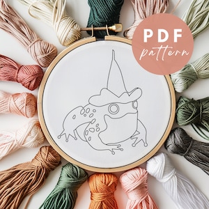Frog With Flower Hat Punch Needle Pattern - Punch Needle PDF Pattern for Beginners - Instant Download Punch Needle - Needlework Pattern