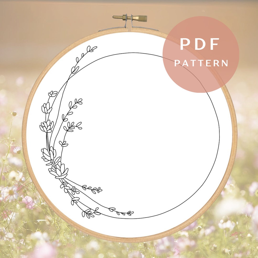Lavender Sprigs Wreath Embroidery PDF Pattern for Beginners Instant ...