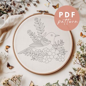 Floral Finch - Embroidery PDF Pattern for Beginners - Instant Download Embroidery Design