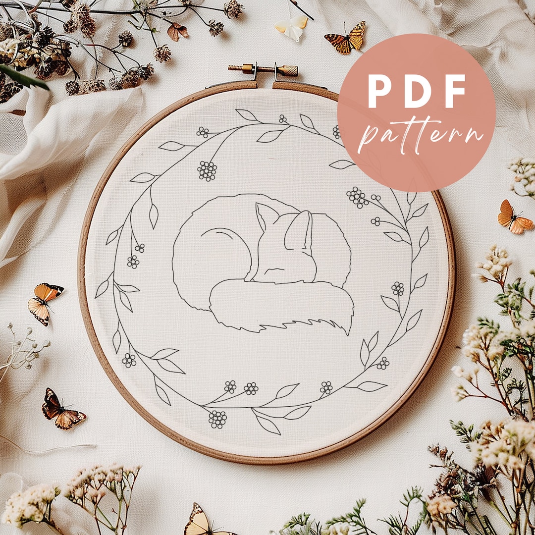Sleeping Fox - Embroidery PDF Pattern for Beginners - Instant Download ...