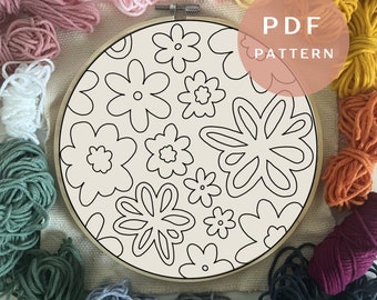 Flower Fields - Punch Needle PDF Pattern for Beginners - Instant Download Punch Needle Design