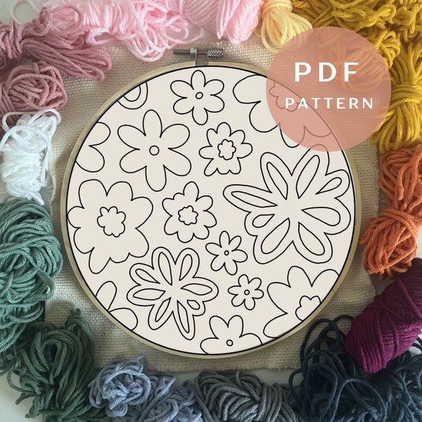 Flower Fields - Punch Needle PDF Pattern for Beginners - Instant Download Punch Needle Design