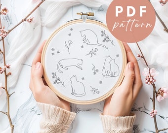 Garden Cats - Embroidery PDF Pattern for Beginners - Instant Download Embroidery Design
