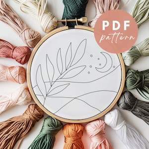 Moonlight Fern Punch Needle Pattern - Punch Needle PDF Pattern for Beginners - Instant Download Punch Needle Design - Needlework Pattern