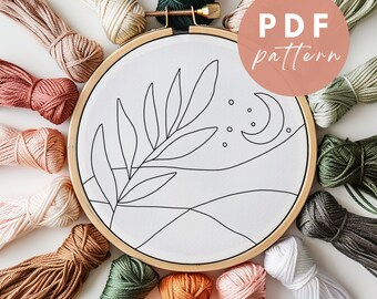 Moonlight Fern Punch Needle Pattern: Beginner Needlework Design (PDF Pattern)