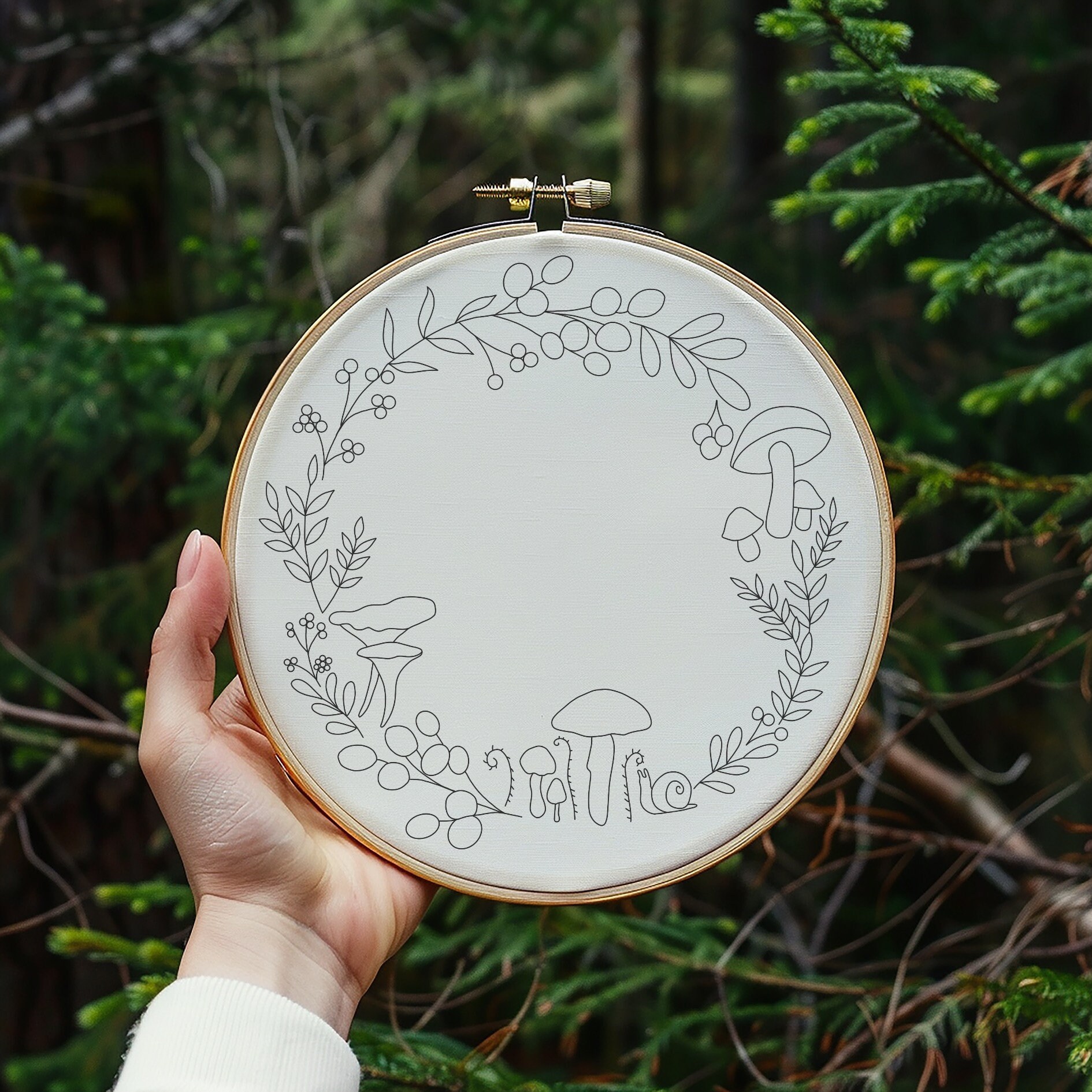 キノコのリース - 初心者向け刺繍 PDF パターン - すぐにダウンロード