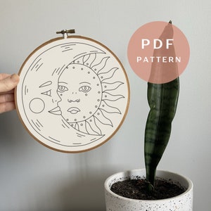 Sun and Moon - Embroidery PDF Pattern for Beginners - Instant Download Embroidery Design