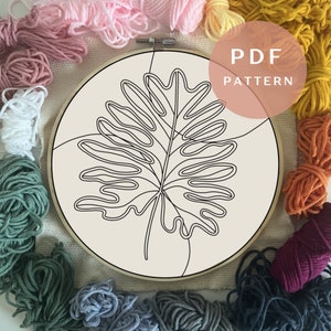 Abstract Oak Leaf - Punch Needle PDF Pattern for Beginners - Instant Download Punch Needle Design