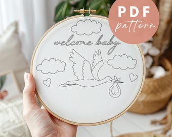 Stork Embroidery Pattern: Beginner Nursery Design (PDF Pattern)
