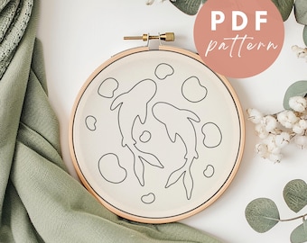 Koi Pond Punch Needle Pattern: Beginner Needlework Design (PDF Pattern)