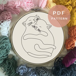 Ying Yang Cats - Punch Needle PDF Pattern for Beginners - Instant Download Punch Needle Design