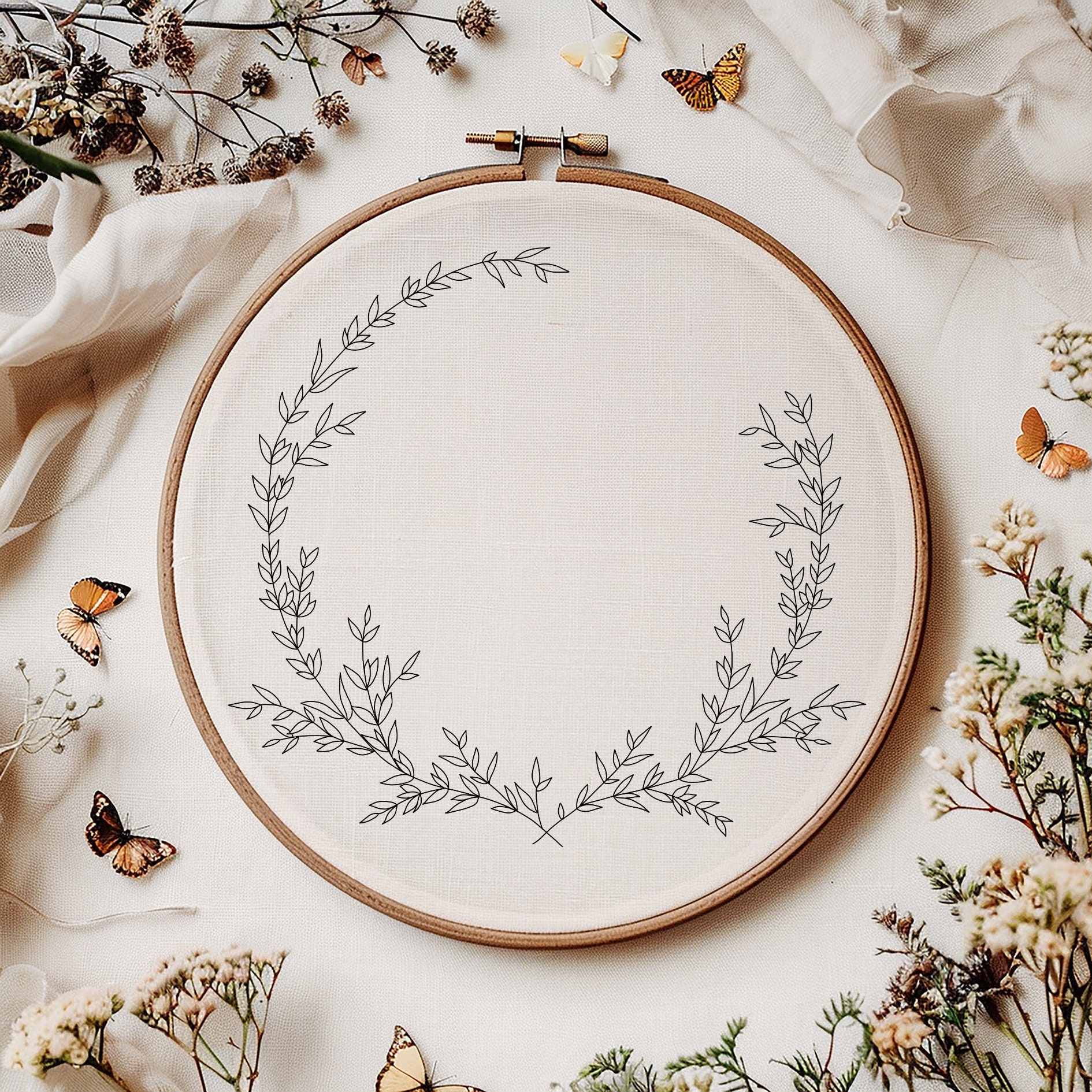 Little Leaves Wreath - Embroidery PDF Pattern for Beginners - Instant ...
