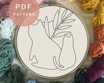 Abstract Cats - Punch Needle PDF Pattern for Beginners - Instant Download Punch Needle Design