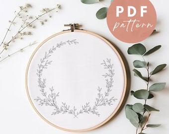 Little Leaves Wreath - Embroidery PDF Pattern for Beginners - Instant Download Embroidery Design