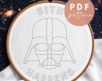 Sith Happens Embroidery Pattern - Embroidery PDF Pattern for Beginners - Needlework Digital Download - Millennium Falcon Obiwan Kenobi