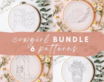 Cowgirl Embroidery Pattern Bundle: 6 Beginner Designs (PDF Download)
