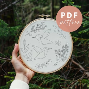 Little Hummingbirds Embroidery Pattern - Embroidery PDF Pattern for Beginners - Instant Download Embroidery Design - Needlework Pattern