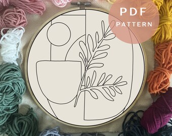 Abstract Pot Plant - Punch Needle PDF Pattern for Beginners - Instant Download Punch Needle Design