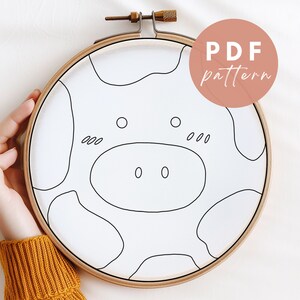 Cheerful Cow Punch Needle Pattern - Punch Needle PDF Pattern for Beginners - Instant Download Punch Needle Design - Needlework Pattern