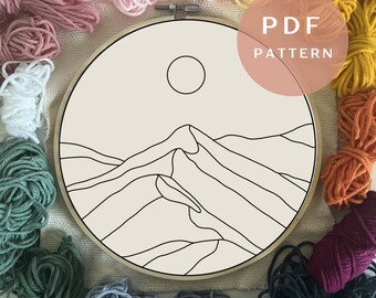 Mountain Sunrise - Punch Needle PDF Pattern for Beginners - Instant Download Punch Needle Design