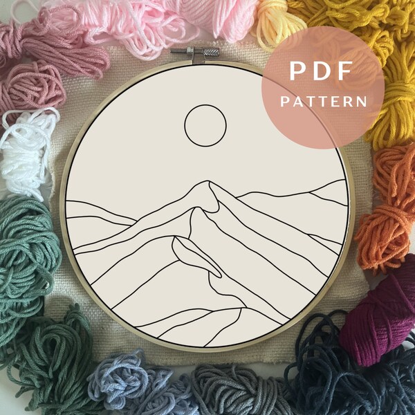 Mountain Sunrise - Punch Needle PDF Pattern for Beginners - Instant Download Punch Needle Design