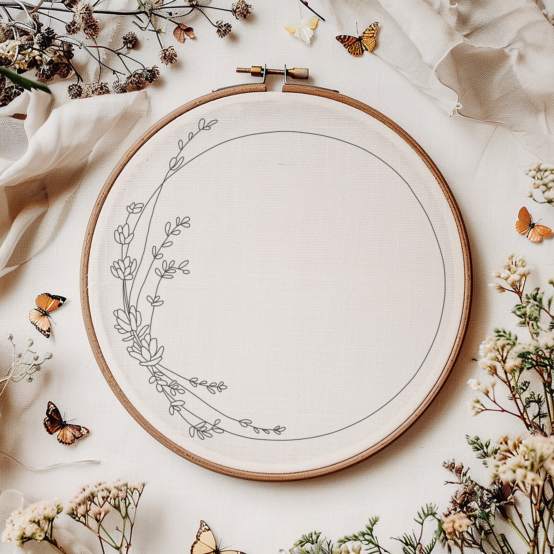 Lavender Sprigs Wreath - Embroidery PDF Pattern for Beginners - Instant ...