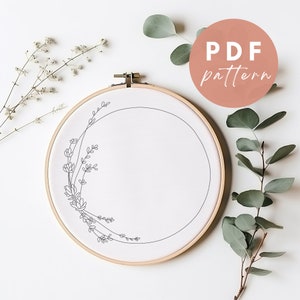 Krans av lavendelkvistar - Broderimönster i PDF-format för nybörjare - Nedladdning av broderidesign direkt