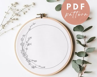 Lavender Sprigs Wreath - Embroidery PDF Pattern for Beginners - Instant Download Embroidery Design