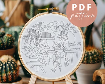 Indoor Jungle - Embroidery PDF Pattern for Beginners - Instant Download Embroidery Design