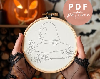 Witch's Hat - Embroidery PDF Pattern for Beginners - Instant Download Embroidery Design