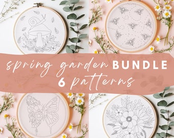 Spring Garden Embroidery Pattern Bundle: 6 Floral Designs (PDF Download)