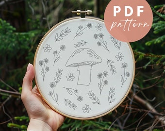 Mushroom Field - Embroidery PDF Pattern for Beginners - Instant Download Embroidery Design