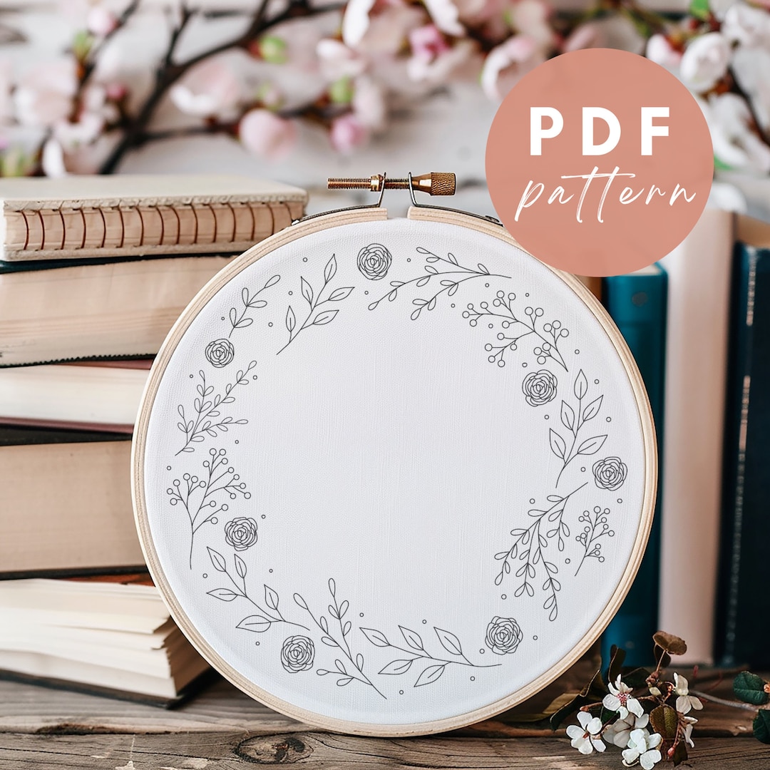 Rose Wedding Wreath - Embroidery PDF Pattern for Beginners - Instant ...