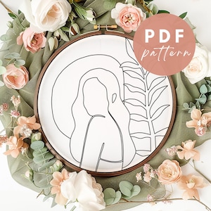Boho Plant Girl Punch Needle Pattern - Punch Needle PDF Pattern for Beginners - Instant Download Punch Needle Design - Needlework Pattern