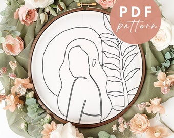 Boho Plant Girl Punch Needle Pattern - Punch Needle PDF Pattern for Beginners - Instant Download Punch Needle Design - Needlework Pattern